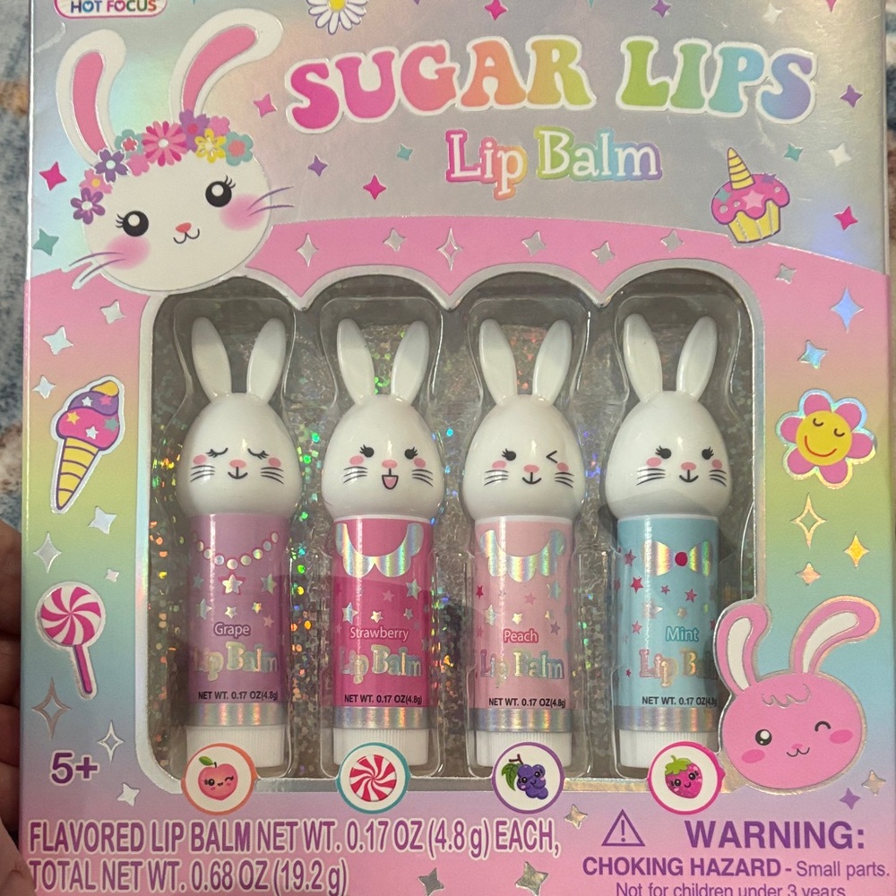 Sugar Lips Bunny Lip Balm Set - Pastel Grape, Strawberry, Peach, Mint